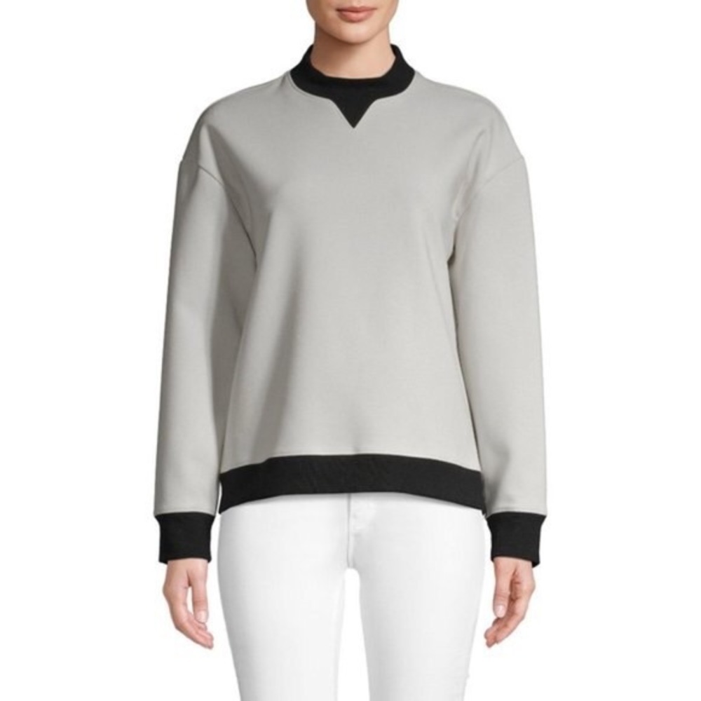 Derek Lam 10 Crosby Gray Black Contrast Trim Crewneck Sweatshirt